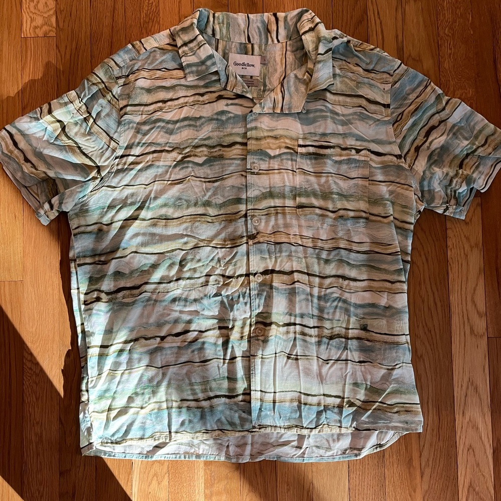 Hawaiian style Earth-Tone Striped Shirt SZ.L Goodfellow Co.